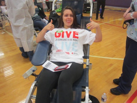 Menchville students are almost all smiles while giving blood in the Red Cross Blood Drive today, November 7th. 