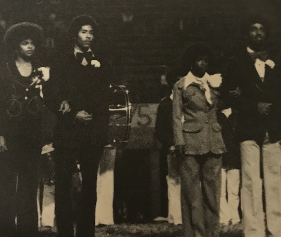 Circa 1975, Homecoming court nominees awaiting anxiously to see who is to be crowned King and Queen.