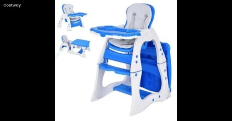 A recalled Costway convertible high chair used for feeding a young child