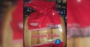 Package of WinCo Foods hoagie rolls with recall notice for undeclared sesame